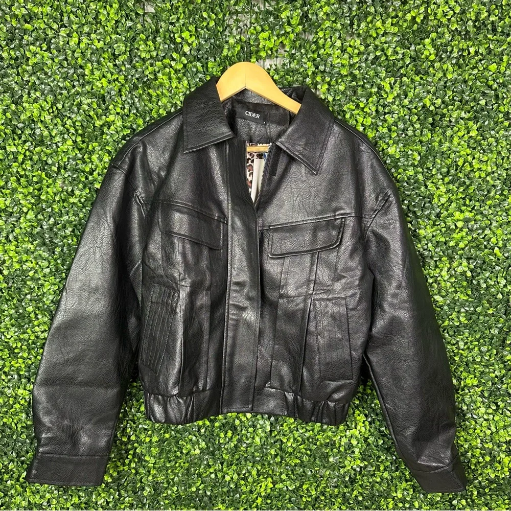 Nwt faux leather Cider Classic Black‎ Leather moto Jacket